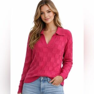 Truth By Republic Window Pane Striped Collar Sweater